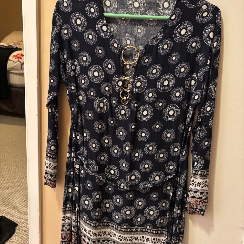 Chic Navy Circular Pattern Dress
